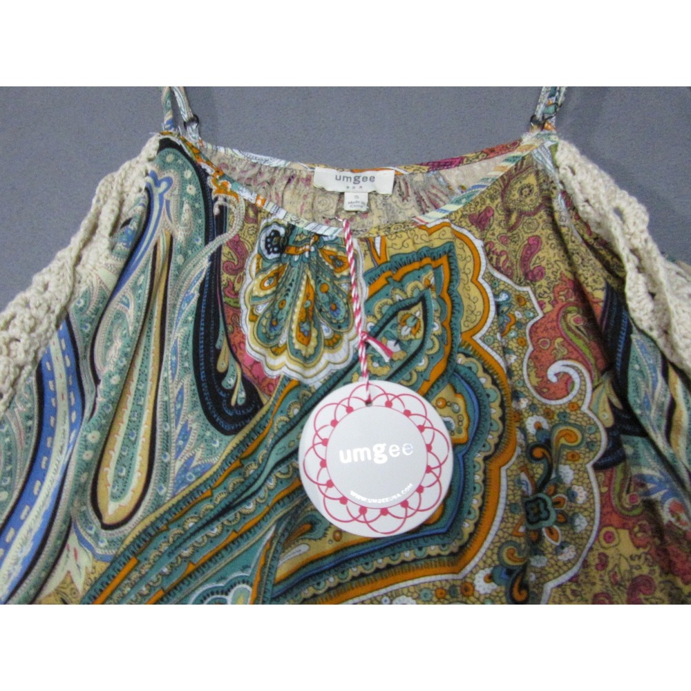 Umgee Top Womens Small Multi Paisley Cold Shoulder Crochet Trim Bell Sleeve Boho - Picture 6 of 14
